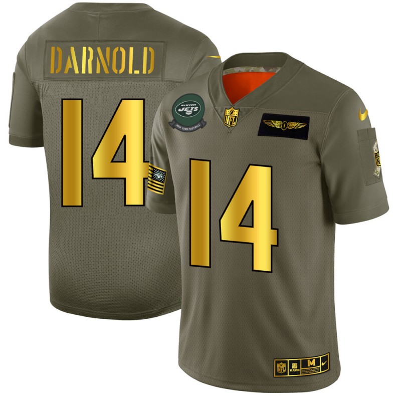 New York Jets #14 Sam Darnold 2019 Olive Gold Salute To Service Limited Stitched Jersey