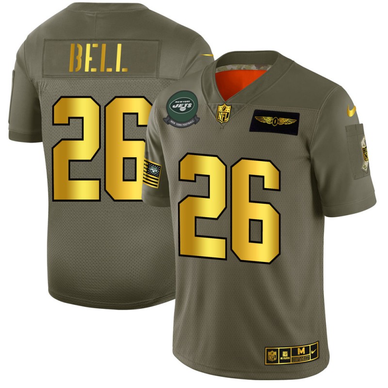 New York Jets #26 Le'Veon Bell 2019 Olive Gold Salute To Service Limited Stitched Jersey