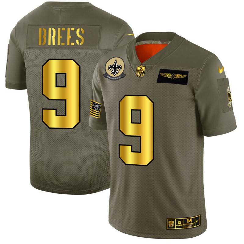 New Orleans Saints #9 Drew Brees 2019 Olive Gold Salute To Service Limited Stitched Jersey