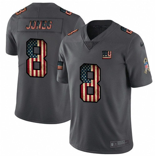 New York Giants #8 Daniel Jones Grey 2019 Salute To Service USA Flag Fashion Limited Stitched Jersey