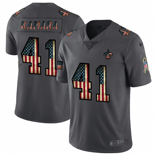 New Orleans Saints #41 Alvin Kamara Grey 2019 Salute To Service USA Flag Fashion Limited Stitched Jersey