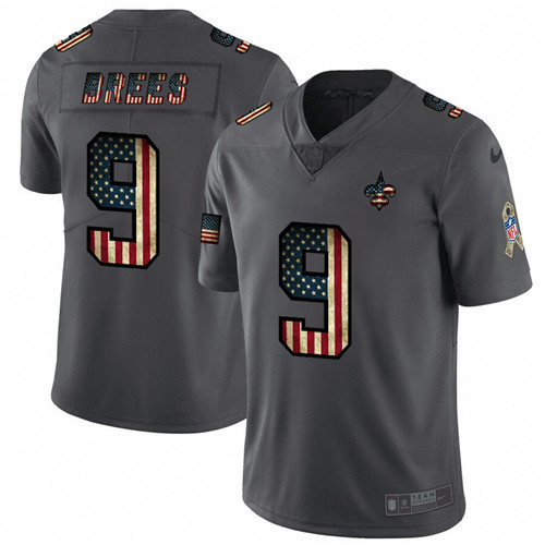 New Orleans Saints #9 Drew Brees Grey 2019 Salute To Service USA Flag Fashion Limited Stitched Jersey