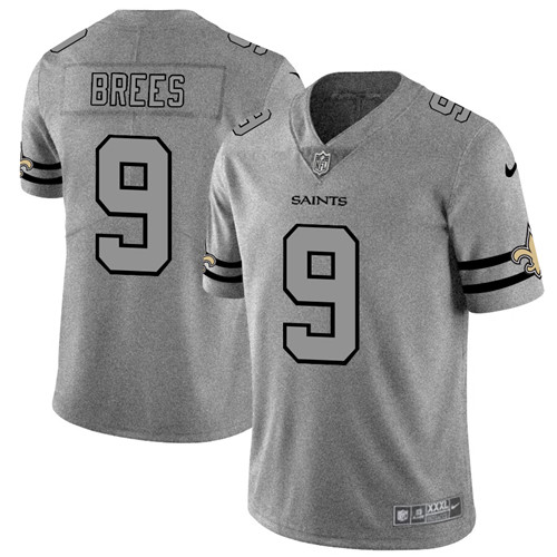 New Orleans Saints #9 Drew Brees 2019 Gray Gridiron Team Logo Limited Stitched Jersey