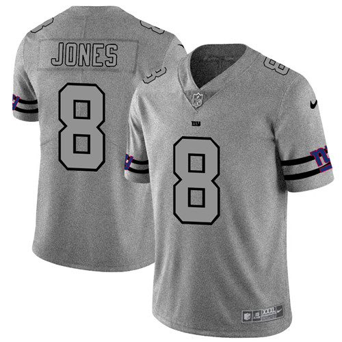 New York Giants #8 Daniel Jones 2019 Gray Gridiron Team Logo Limited Stitched Jersey
