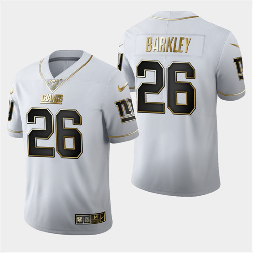 New York Giants #26 Saquon Barkley White 2019 100th Season Golden Edition Limited Stitched Jersey