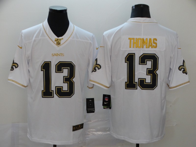 New Orleans Saints #13 Michael Thomas White 2019 100th Season Golden Edition Limited Stitched Jersey