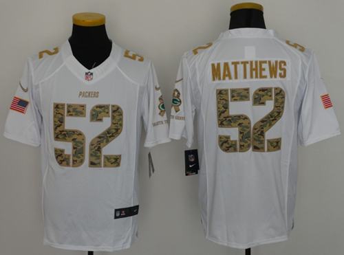 Packers #52 Clay Matthews White Stitched Limited Salute To Service Nike Jersey