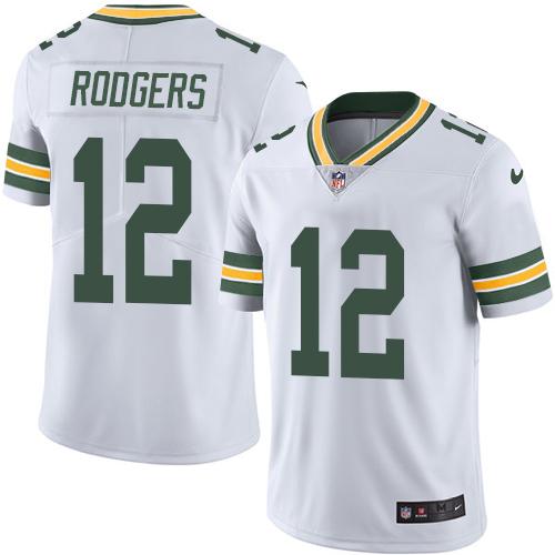 Packers #12 Aaron Rodgers White Stitched Limited Rush Nike Jersey