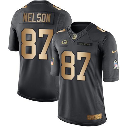 Packers #87 Jordy Nelson Black Stitched Limited Gold Salute To Service Nike Jersey