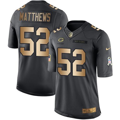 Packers #52 Clay Matthews Black Stitched Limited Gold Salute To Service Nike Jersey