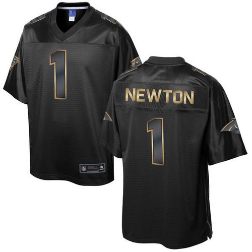 Panthers #1 Cam Newton Pro Line Black Gold Collection Stitched Game Nike Jersey