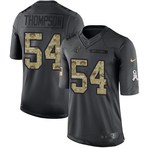 Panthers #54 Shaq Thompson Black Stitched Limited 2016 Salute To Service Nike Jersey