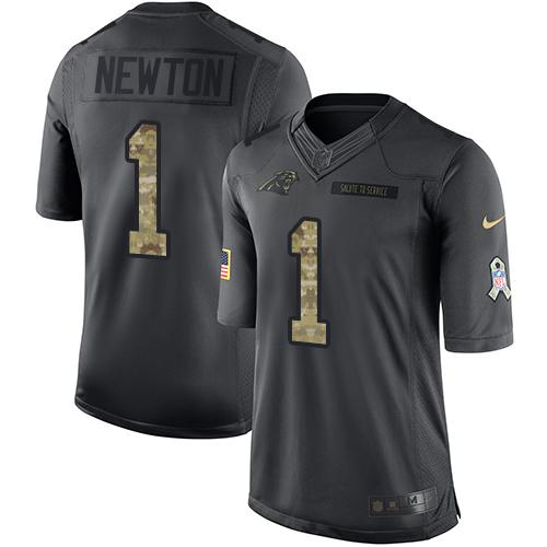 Panthers #1 Cam Newton Black Stitched Limited 2016 Salute To Service Nike Jersey