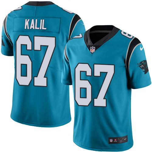 Panthers #67 Ryan Kalil Blue Stitched Limited Rush Nike Jersey