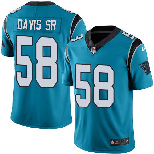 Panthers #58 Thomas Davis Sr Blue Stitched Limited Rush Nike Jersey