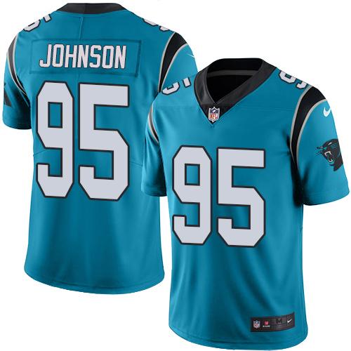 Panthers #95 Charles Johnson Blue Stitched Limited Rush Nike Jersey