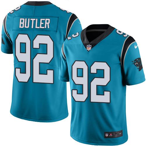 Panthers #92 Vernon Butler Blue Stitched Limited Rush Nike Jersey