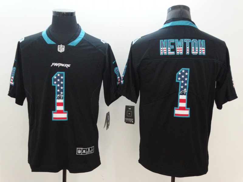 Panthers #1 Cam Newton 2018 Black USA Flag Color Rush Limited Fashion Stitched Jersey