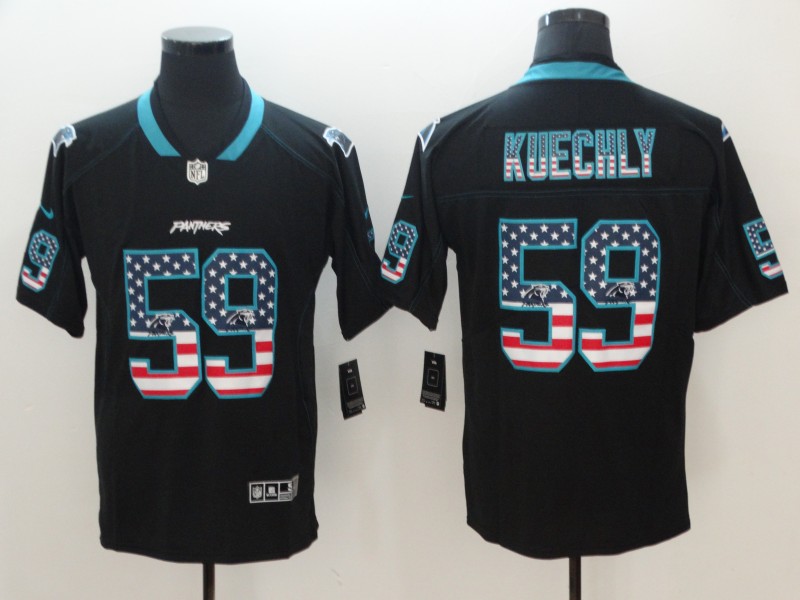Panthers #59 Luke Kuechly 2018 Black USA Flag Color Rush Limited Fashion Stitched Jersey