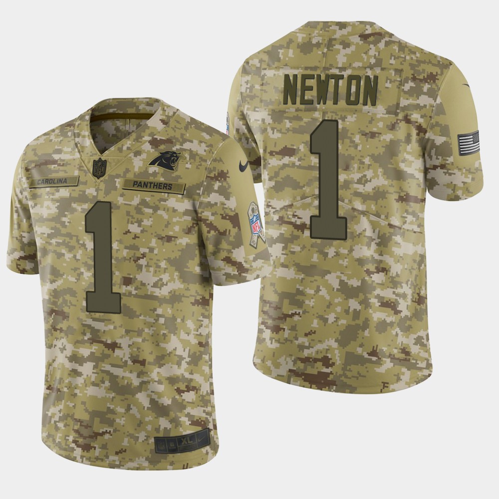 Panthers #1 Cam Newton 2018 Camo Salute To Service Limited Stitched Jersey
