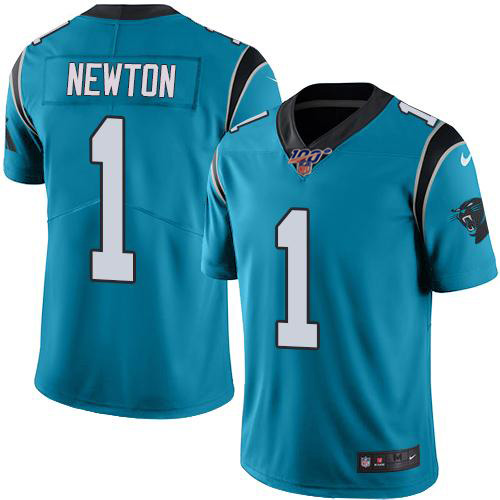 Panthers 100th #1 Cam Newton Blue Stitched Limited Rush Jersey