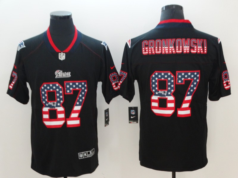 Patriots #87 Rob Gronkowski 2018 Black USA Flag Color Rush Limited Fashion Stitched Jersey