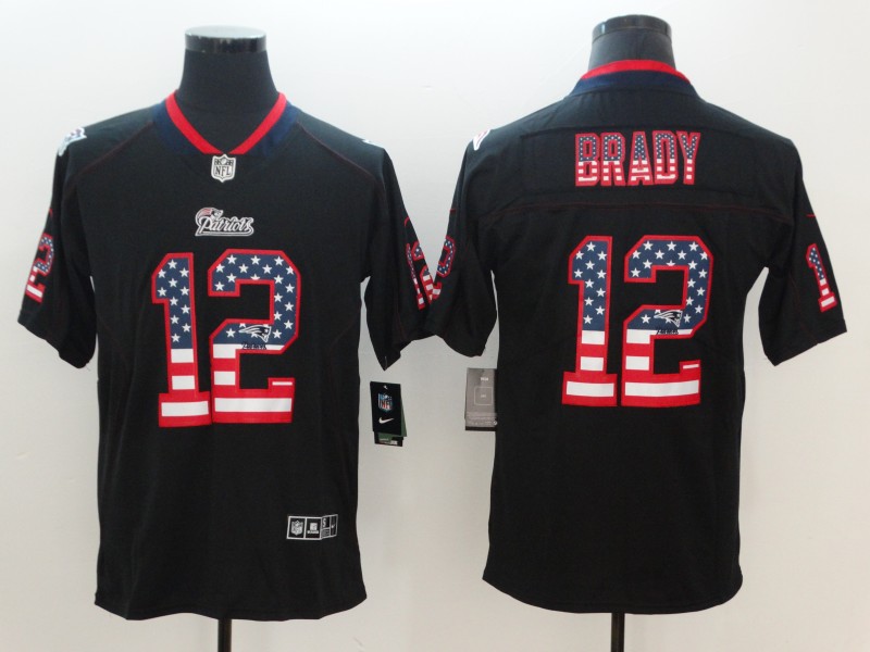 Patriots #12 Tom Brady 2018 Black USA Flag Color Rush Limited Fashion Stitched Jersey