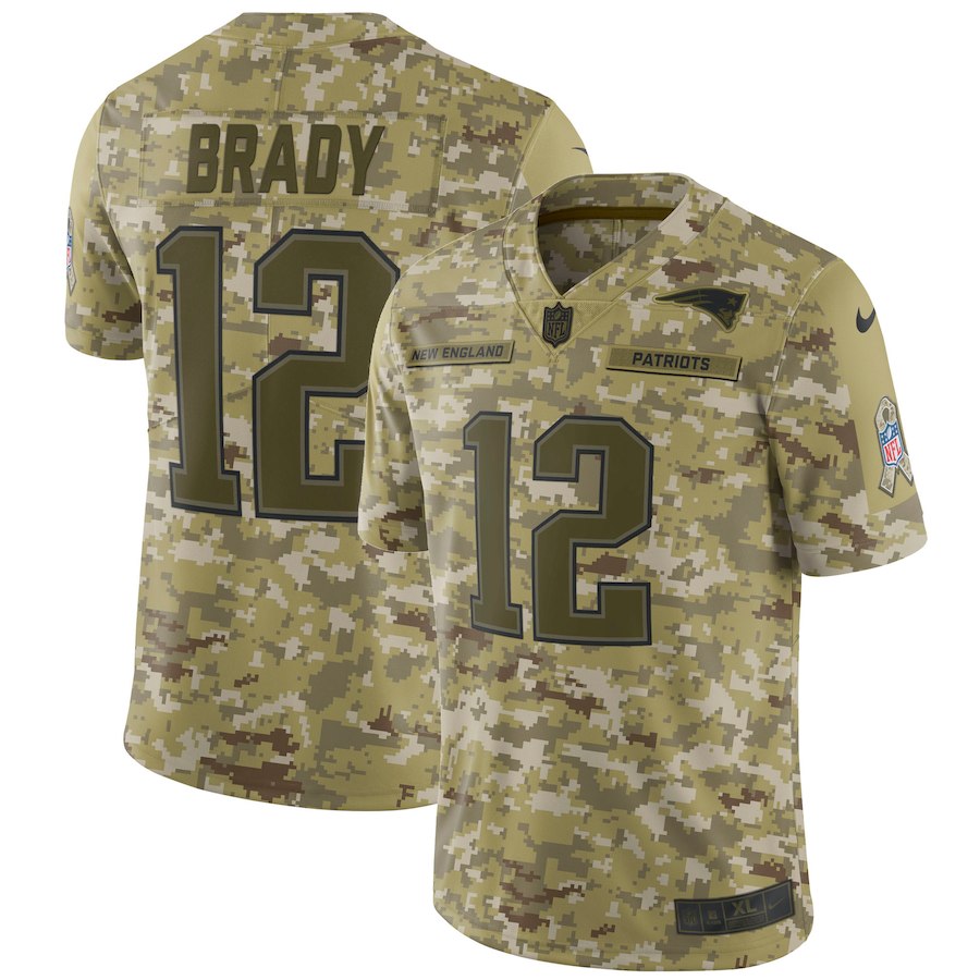 Patriots #12 Tom Brady 2018 Camo Salute To Service Limited Stitched Jersey