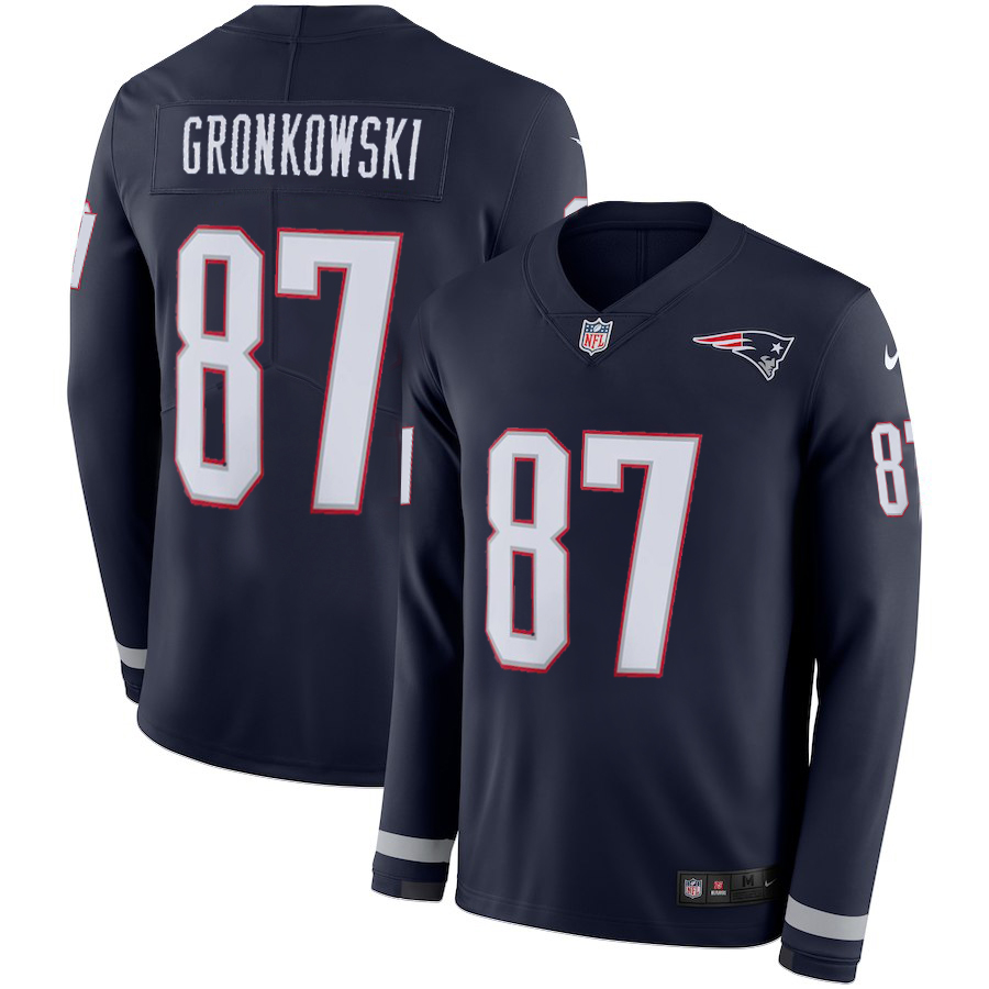 Patriots #87 Rob Gronkowski Navy Therma Long Sleeve Stitched Jersey
