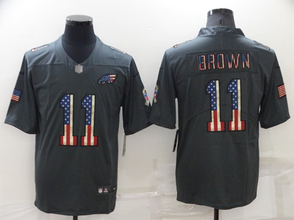 Philadelphia Eagles #11 A. J. Brown Grey Salute To Service USA Flag Stitched Jersey