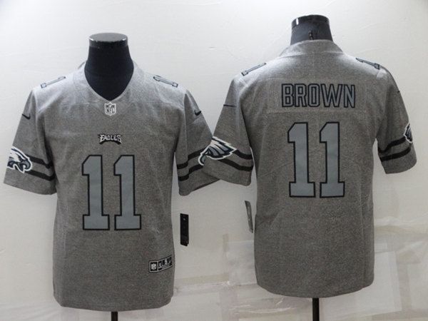 Philadelphia Eagles #11 A. J. Brown Gray Gridiron Team Logo Limited Stitched Jersey