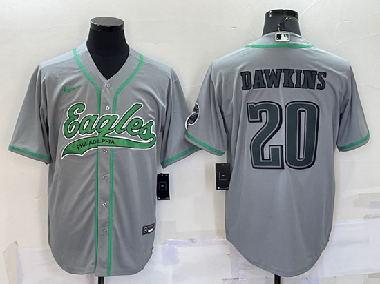Philadelphia Eagles #20 Brian Dawkins Gray With Patch Cool Base Stitched Baseball Jersey