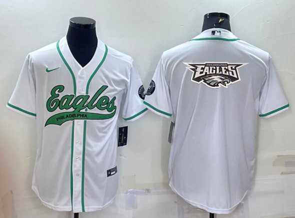 Philadelphia Eagles White Team Big Logo With Patch Cool Base Stitched Baseball Jersey