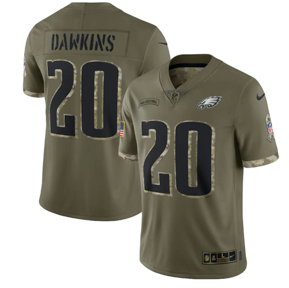 Philadelphia Eagles #20 Brian Dawkins 2022 Olive Salute To Service Limited Stitched Jersey