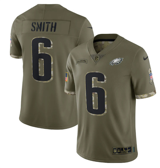 Philadelphia Eagles #6 DeVonta Smith 2022 Olive Salute To Service Limited Stitched Jersey