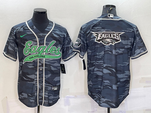 Philadelphia Eagles Blank Gray Camo Team Big Logo With Patch Cool Base Stitched Baseball Jersey