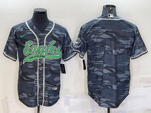 Philadelphia Eagles Blank Gray Camo With Patch Cool Base Stitched Baseball Jersey