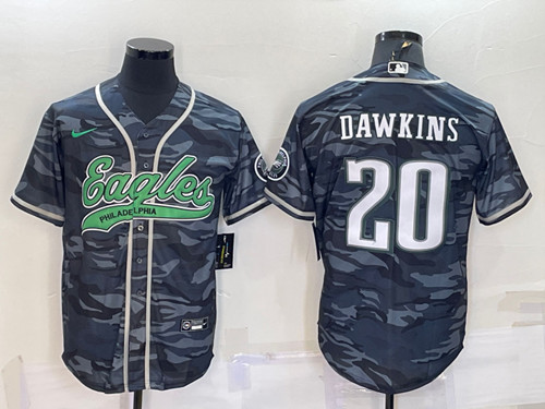 Philadelphia Eagles #20 Brian Dawkins Gray Camo With Patch Cool Base Stitched Baseball Jersey