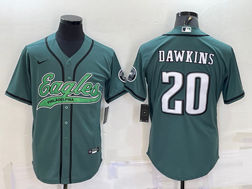Philadelphia Eagles #20 Brian Dawkins Green With Patch Cool Base Stitched Baseball Jersey