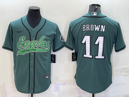 Philadelphia Eagles #11 A. J. Brown Green With Patch Cool Base Stitched Baseball Jersey