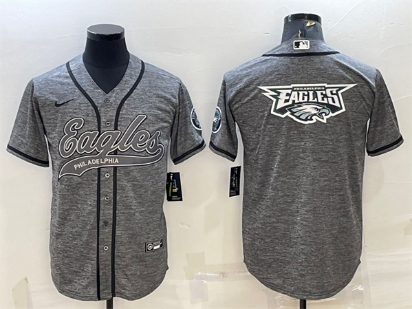 Philadelphia Eagles Gray Team Big Logo With Patch Cool Base Stitched Baseball Jersey