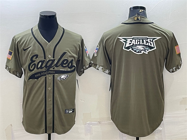 Philadelphia Eagles Olive 2022 Salute To Service Team Big Logo Cool Base Stitched Baseball Jersey