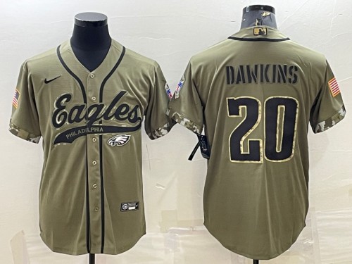 Philadelphia Eagles #20 Brian Dawkins Olive 2022 Salute To Service Cool Base Stitched Baseball Jersey