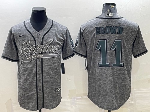 Philadelphia Eagles #11 A. J. Brown Gray With Patch Cool Base Stitched Baseball Jersey