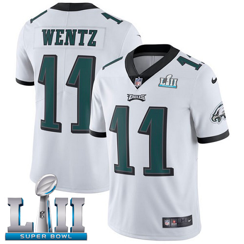 Philadelphia Eagles #11 Carson Wentz White Super Bowl LII Game Stitched Jersey