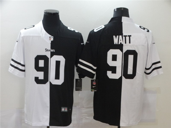 Pittsburgh Steelers #90 T. J. Watt Black White Split 2020 Stitched Jersey