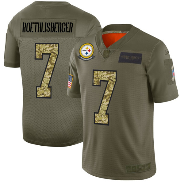 Pittsburgh Steelers #7 Ben Roethlisberger 2019 Olive Camo Salute To Service Limited Stitched Jersey