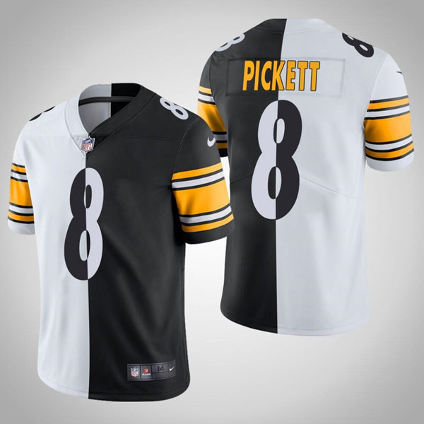 Pittsburgh Steelers #8 Kenny Pickett White Black Split Limited Stitched Jersey