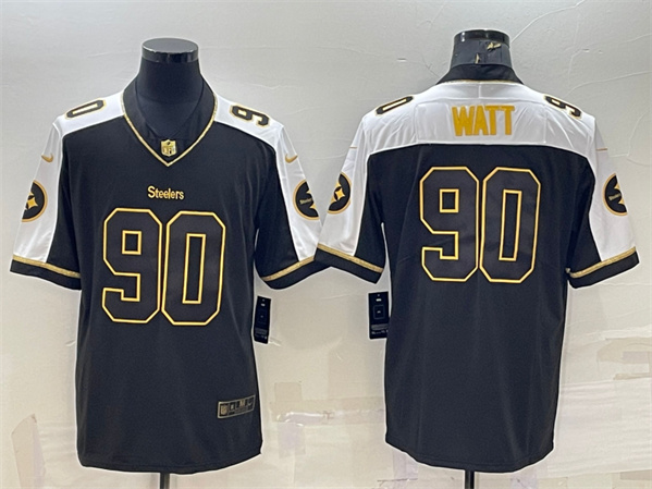 Pittsburgh Steelers #90 T. J. Watt Black Gold Thanksgiving Vapor Untouchable Limited Stitched Jersey