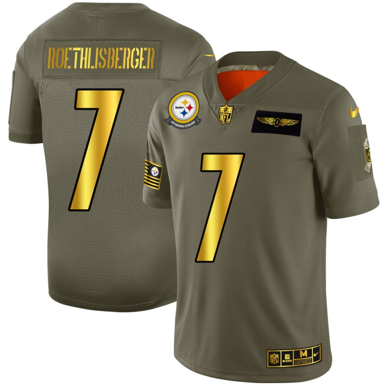 Pittsburgh Steelers # 7 Ben Roethlisberger Olive Gold 2019 Salute To Service Limited Stitched Jersey